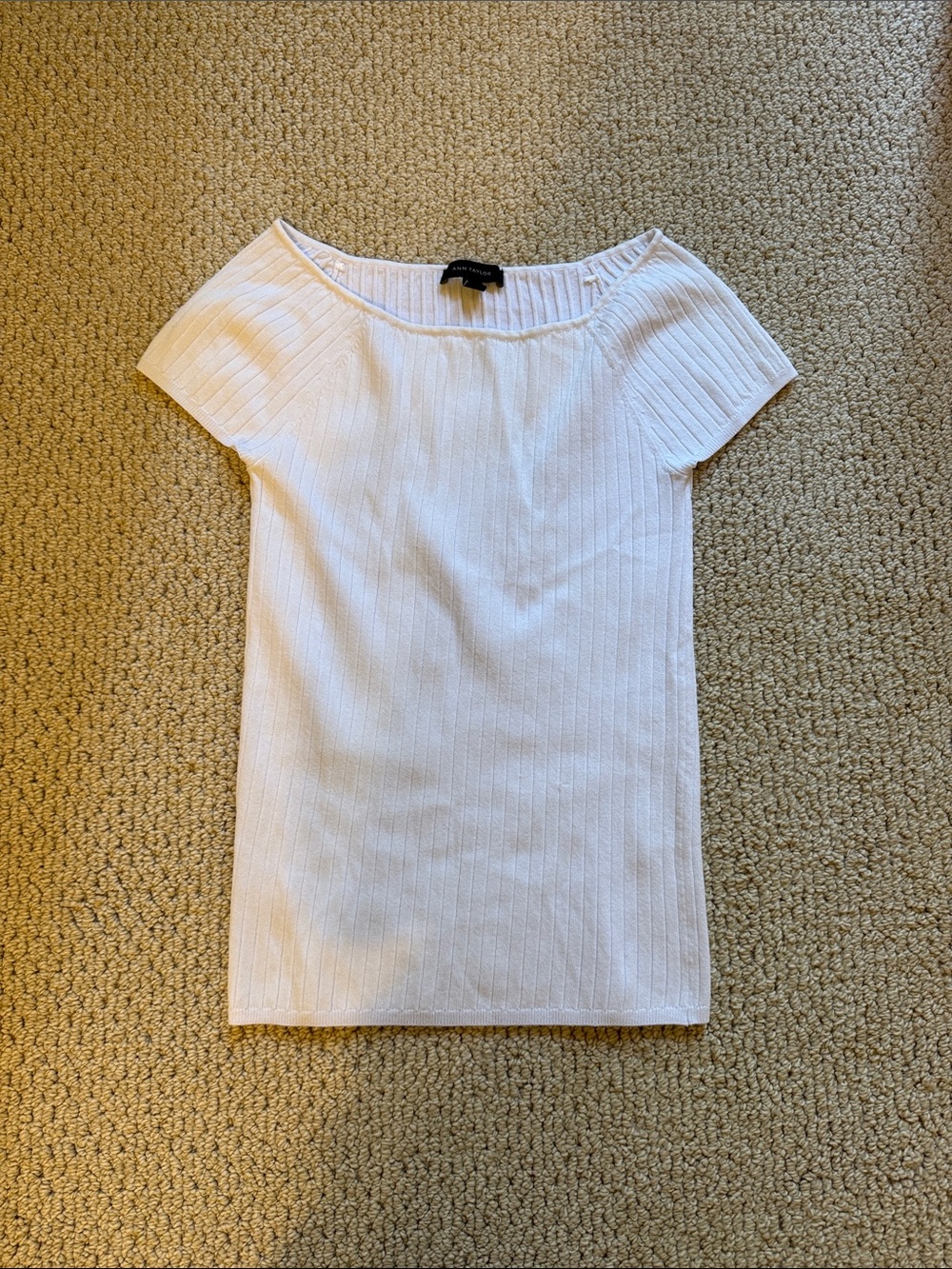 Ann Taylor White Ribbed Knit Top